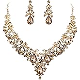 EVER FAITH Women's Crystal Elegant Bridal Floral Cluster Teardrop Statement Necklace Earrings Set