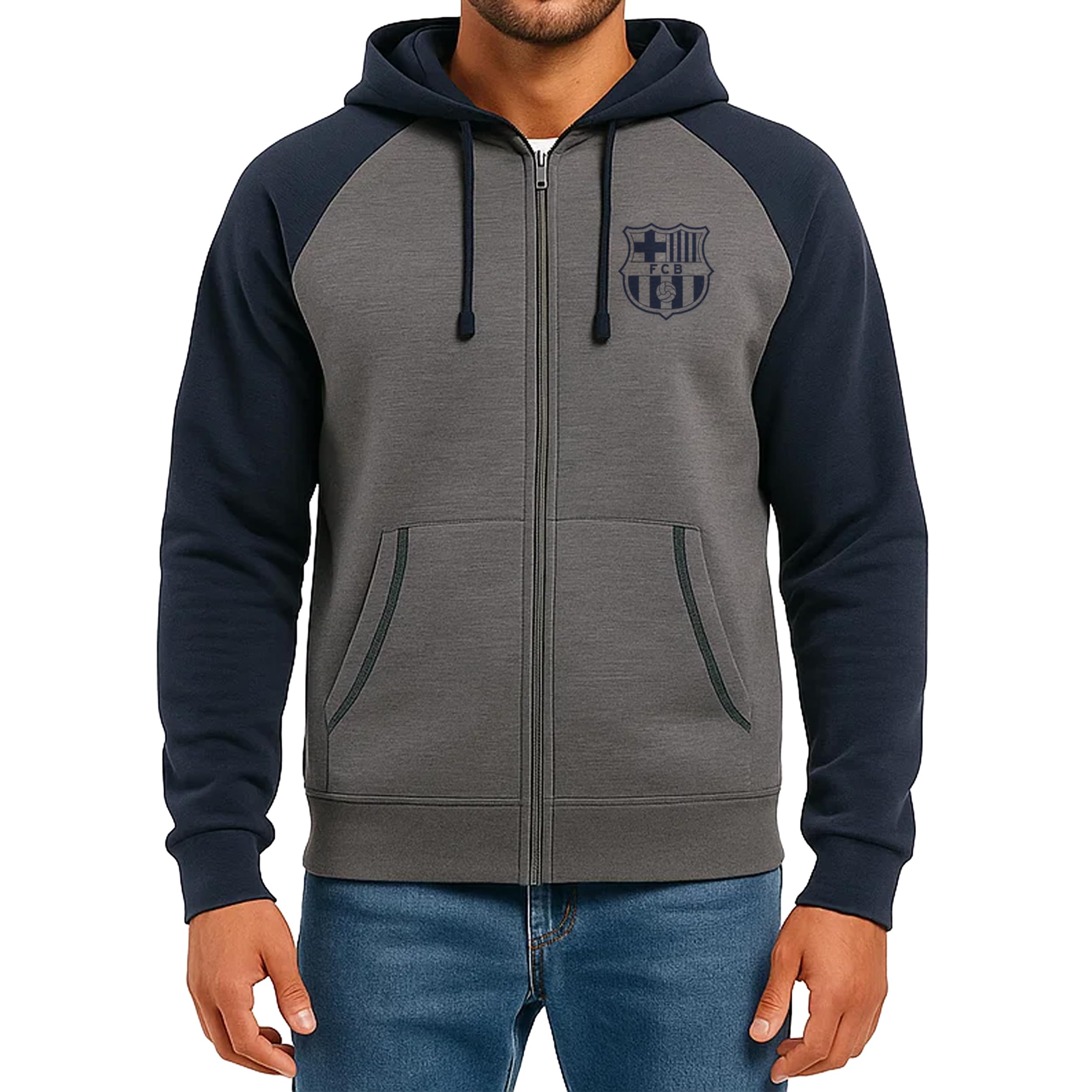 Icon Sports Men's FC Barcelona Full-Zip Lightweight Hoodie, Navy, M