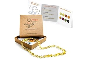 Amber Guru Baltic Amber Necklace (Authentic, Certified) - 12.5 inches - Unisex Jewelry - Lemon (Polished) - Real Amber Beads - Proud to Deliver Genuine Baltic Sea Wonder Handcrafted