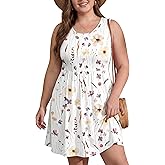 OLRIK Womens 2026 Plus Size Sundress A-Line Summer Sleeveless Knee Length Empire Waist T-Shirt Dress with Pockets
