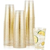 JOLLY CHEF 100 Pack 12 oz Gold Plastic Cups, Disposable Gold Cups, Heavy-duty Party Glasses for Wedding, Thanksgiving, Christmas Parties