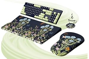 Ospelelf Ergonomic Mouse Pad and Keyboard Stand Wrist Rest Set, Memory Foam Comfort, Pain Relief for Typing, Office Desk Accessories, Moonlit Blossoms
