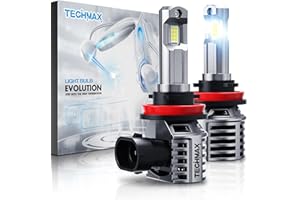 TECHMAX H11 Light Bulb, H8 H9 H11 Fog Light Bulb w/Fan 600% Bright 6500K Wireless Direct Insertion Plug and Play, Pack of 2