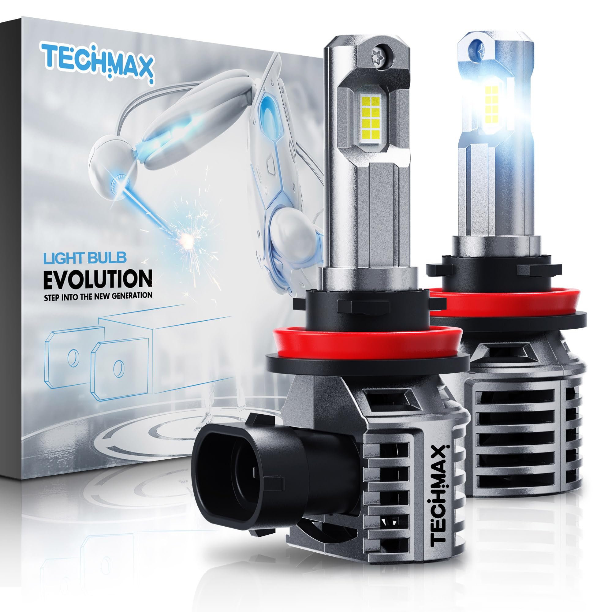 Photo 1 of TECHMAX H11 Light Bulb, H8 H9 H11 Fog Light Bulb w/Fan 600% Bright 6500K Wireless Direct Insertion Plug and Play, Pack of 2