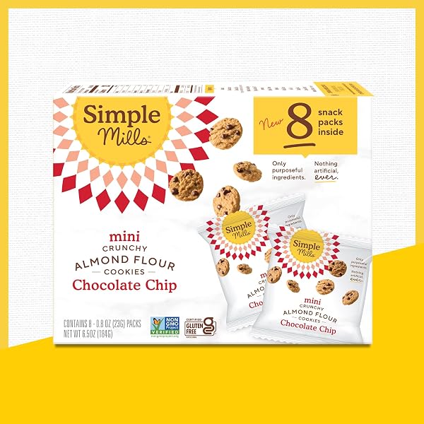 SIMPLE MILLS ALMOND FLOUR MINI CHOCOLATE CHIP COOKIE SNACK PACKS, HEALTHY SNACKS FOR KIDS, INDIVIDUAL PACKS, GLUTEN FREE, 8CT (PACK OF 1)