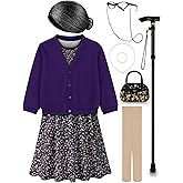 Gnodio Old Lady Costume for Kids 100 Days of School Costume for Girls 100th Day of School Granny Old Lady Dress Up Accessory