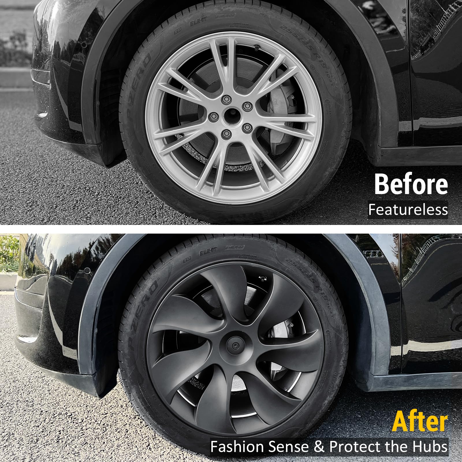 Elprico 4PCS Matte Black Wheel Hub Caps For Tesla Model Y 2020-2023 - 19 Inch Rim Covers