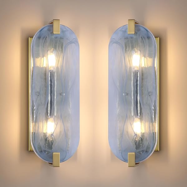 RAINLIGHTING 2 PACK 2 LIGHT OVAL BLUE GLASS...
