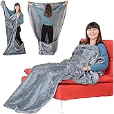 EzrAllora Giant Plush Fleece Lightweight Foot Pocket Blanket -Patent Pending- Father’s Day Premium Gifts for Dad Who Wants Nothing - Cool Gamer Gifts for Men Who Have Everything (Fleece, Silver Grey)