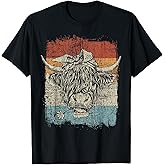 Scottish Highland Cow Cattle Hairy Cow Flowers Woman T-Shirt Small