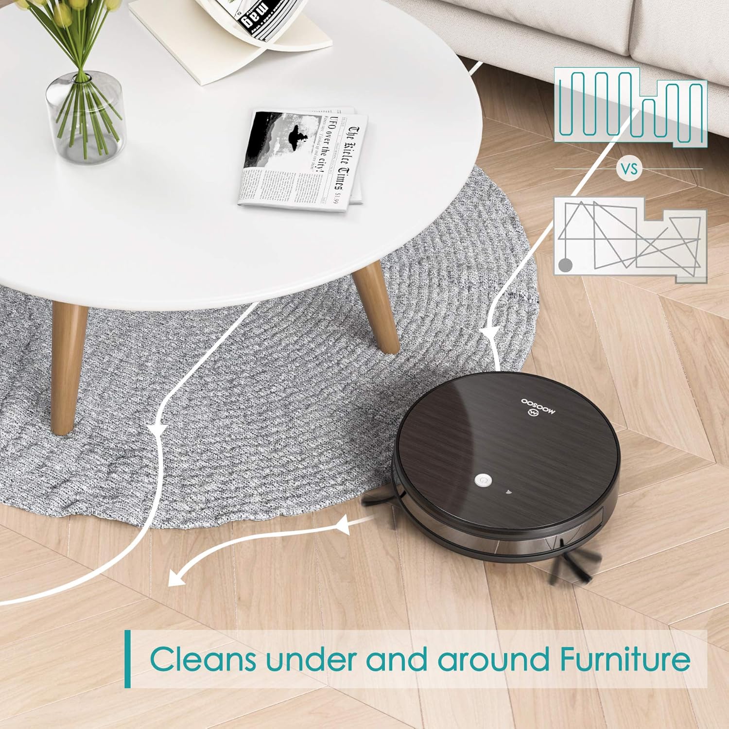 Robot Vacuum, MOOSOO Robotic Vacuum Cleaner, Wi-Fi Connectivity, 1800Pa Suction, Self-Charging, Multiple Cleaning Modes, Best for Pet Hairs, Hard Floor & Medium Carpet -