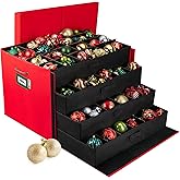HOLDN’ STORAGE Christmas Ornament Storage Box with Dividers, Stores Ornaments up to 96 of 3 Inch Large Christmas Ball Storage Containers with 4 Trays - Red