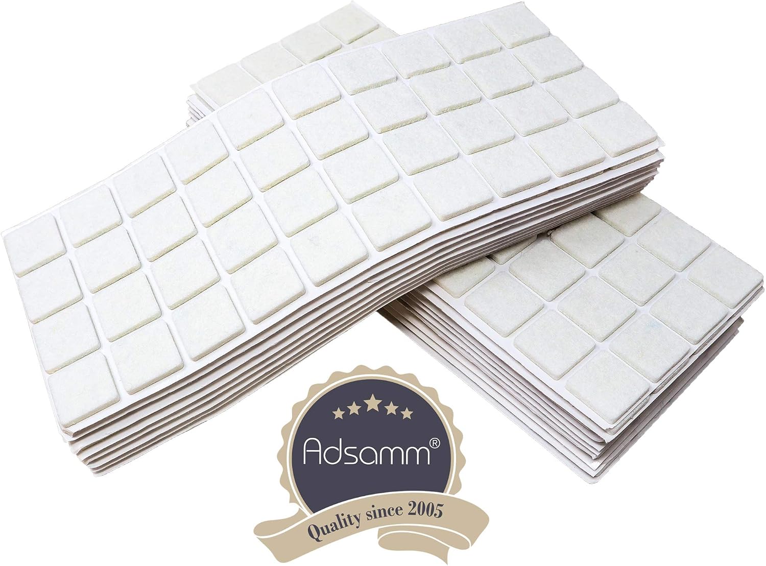 Adsamm® / 800 x self-adhesive felt pads/White / 0.98x0.98'' (25x25 mm) / square / 0.138'' / 3.5 mm thick stick-on furniture felt glides/Furniture & Chair Glides - Image 3