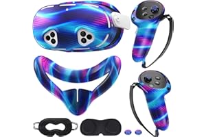 KANG YU Silicone Cover Set Compatible with Meta/Oculus Quest 3s Accessories, VR Silicone Face Cover, VR Shell Cover,Touch Controller Grip Case,Camera Lens Protector Set (Colorful A)