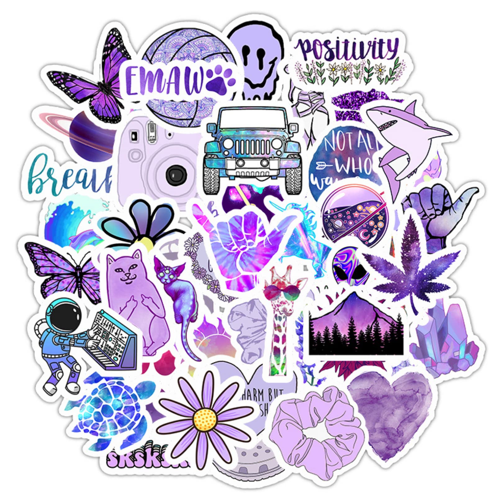 HNTR® Purple Stickers Aesthetic | 50 VSCO & Preppy Stickers for Girls | Personalise Journals, Scrapbooks & Laptops
