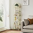 Homhedy 6-Tier Narrow Bookshelf Arched Display Rack, Skinny Tall Bookcase, Metal Frame and Tempered Glass Shelves, Ideal for Home Office, Living Room, Bedroom, Study, Bathroom, Modern Style, Golden