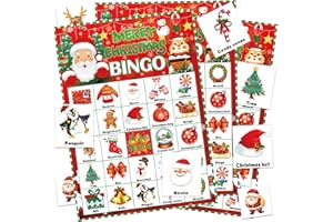 Leezead Christmas Bingo Game for Boys Girls Adults, 24 Players Christmas Bingo Cards Christmas Party Supplies Fun Christmas Party Bingo Game for School Family Xmas Party Activities
