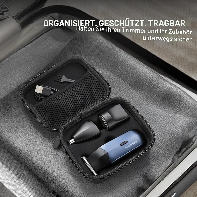 3-in-1 Reiseschneider für Männer, Bart- & Haarschneider, Nasen- & Ohrentrimmer, Mini Elektrorasierer Herren, Dual-Speed Trimmer Set (Metallic Navy)