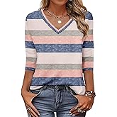 Zeagoo Womens Blouse Casual 3/4 Length Sleeve V Neck Basic T-Shirts Spring Summer Cute Tunic Tops Business Work Tees