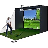 Complete Golf Simulator Enclosure Package &ndash; 4K-Ready Impact Screen with Blackout Cage, Projector Mount, Frame Poles, Side Shank Nets | Indoor &amp; Garage Practice | Easy Setup | 12-Month Warranty