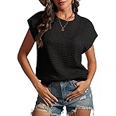 ATHMILE Womens Spring Tops Summer Shirts Beach Vacation Crochet Cap Sleeve Knit Sweater Pullover Cute Fashion Clothes