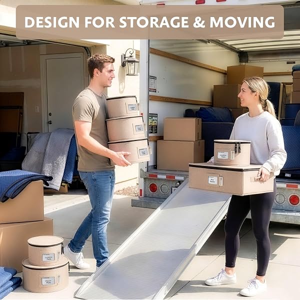CHINA STORAGE HARD SHELL CONTAINERS 5-PIECE SET MOVING BOXES FOR DINNERWARE, GLASSES, PLATES, MUGS AND SAUCERS STURDY DISH ORGANIZER WITH DIVIDERS FOR SEASONAL STORAGE – SERVICE FOR 12 – BROWN