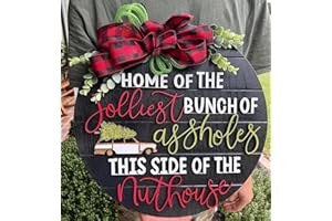 MUIMRAY Christmas Wreath Welcome Sign for Front Door, 3D Letter Wooden Christmas Holiday Door Hanger, 12inch Funny Xmas Wall Hanging Home Farmhouse Porch Decoration (Black)