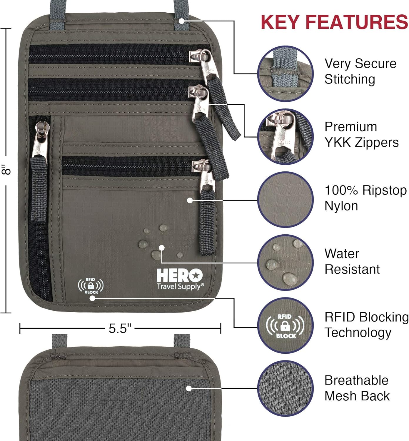  | HERO Neck Wallet – RFID Blocking Passport Holder – Easy to Conceal Travel Pouch | Travel Wallets