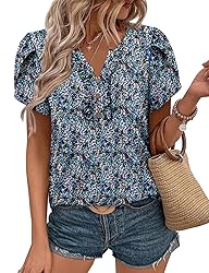 KISSMODA Women's Tunic Tops Casual V Neck Short