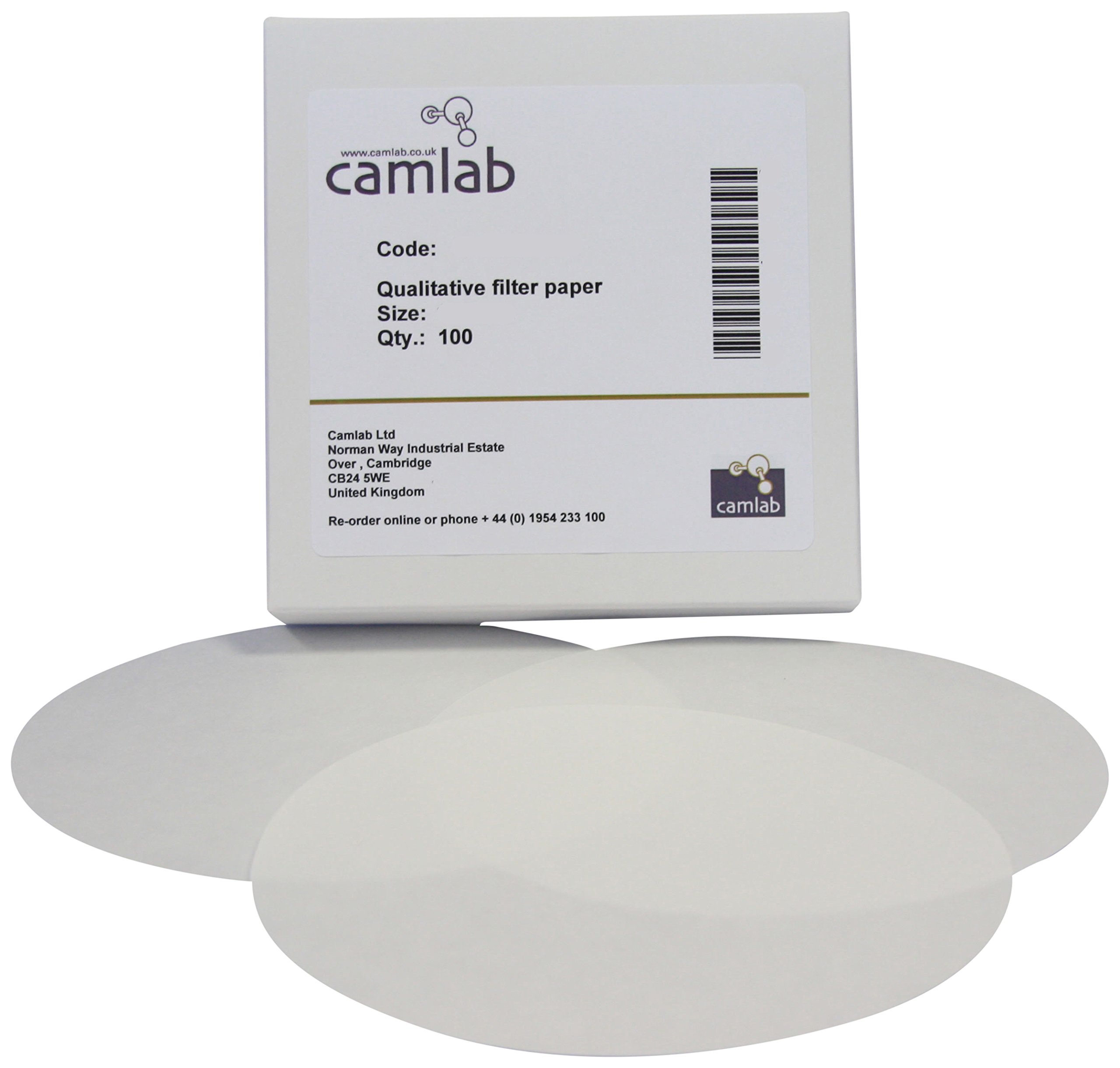 Camlab 1172413 Grade 113P Qualitative Pre-folded Filter Paper, Medium Filtering, Diameter 320 mm (Pack of 100)