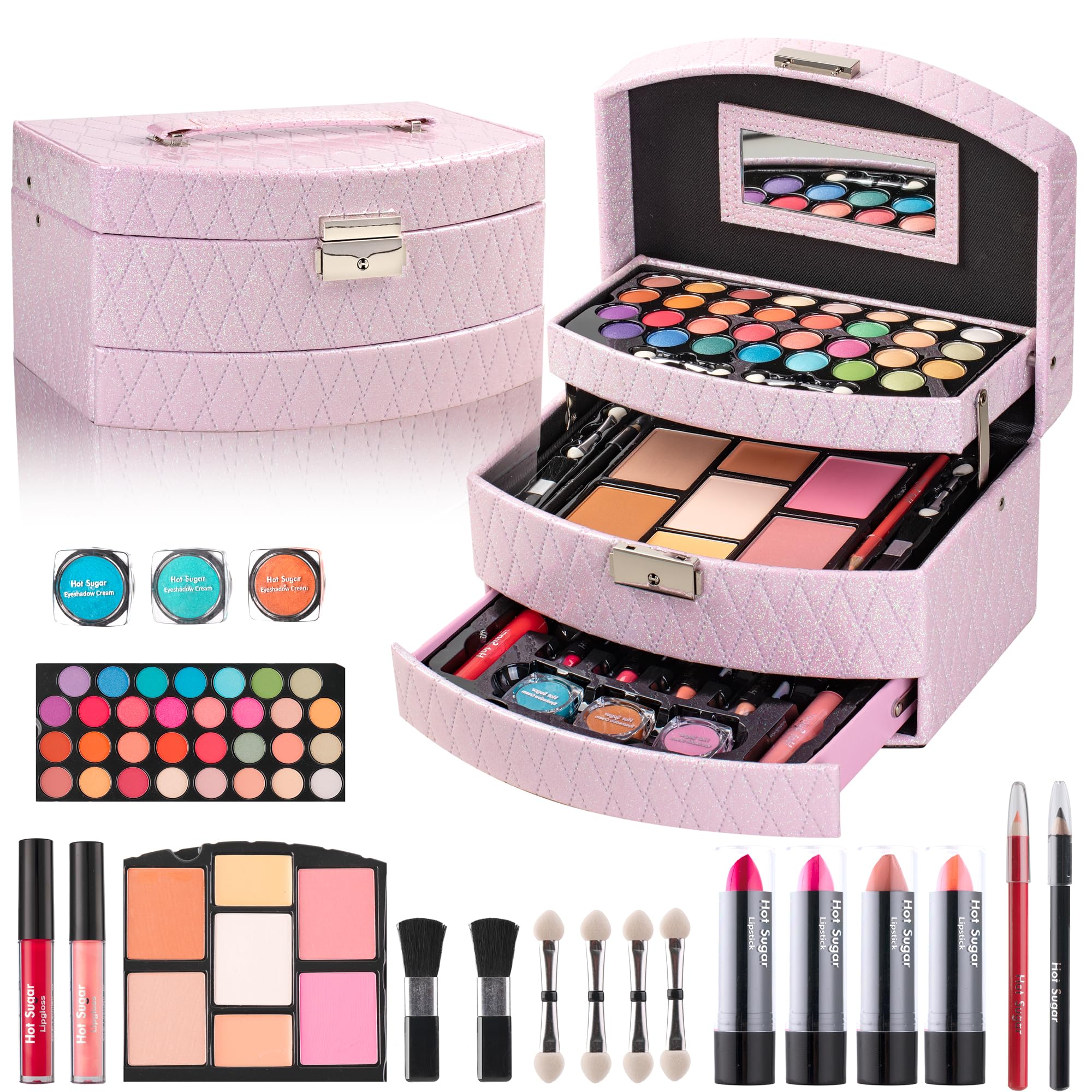 Hot Sugar Makeup Kit for Girls 10-12 | All-in-One Beginner Cosmetic Set with Real Tools & Cosmetics | Birthday Christmas Gift for Tweens, Teens & Kids (Pink)