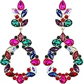 BriLove Wedding Bridal Rhinestone Marquise Teardrop Cluster Dangle Earrings for Women