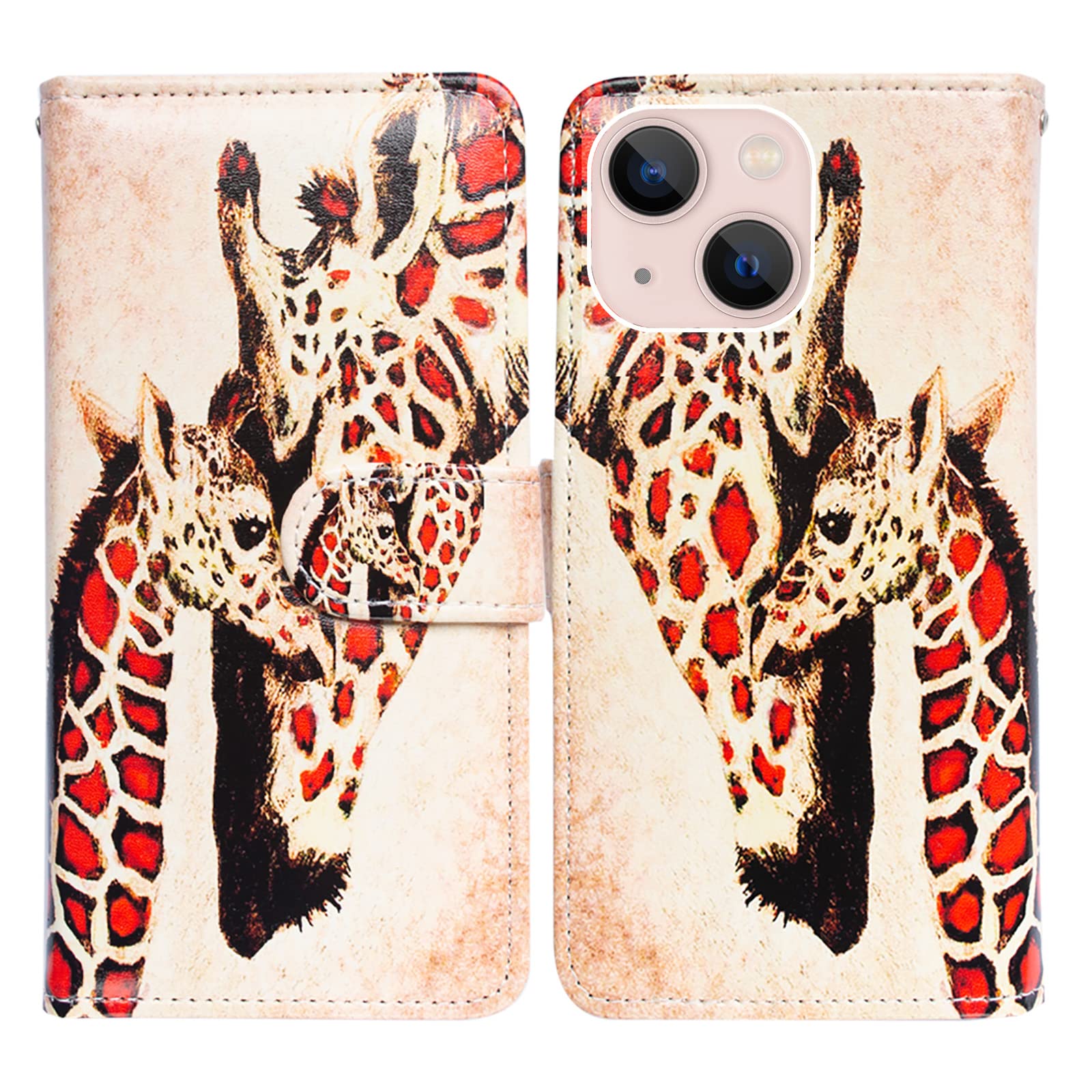 Bcov iPhone 14 Case, Giraffe Mother Baby Leather Flip Phone Case Wallet Cover with Card Slot Holder Kickstand For iPhone 14