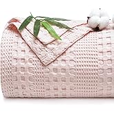 PHF Cooling Waffle Blanket Queen Size, Lightweight 60% Rayon Derived from Bamboo & 40% Cotton Breathable Blanket for Hot Sleepers, Soft and Luxury for Bed Couch and Sofa, 90"x90", Pink