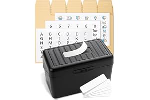 OFFILICIOUS Index Card Box 3x5 - Recipe Box with Manila Dividers &amp; Stickers - Premium Index Card Holder Ideal as Business Card Organizer, Recipe Card Box, Index Card Organizer, Flash Card Holder