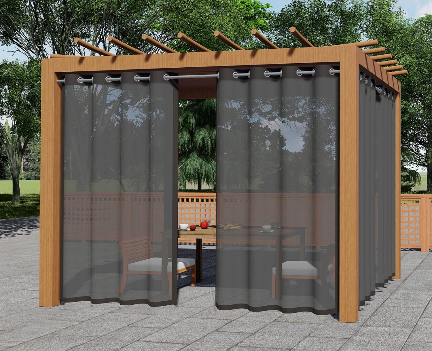 Outdoor Curtains - ABCCANOPY Outdoor Patio Sheer Curtains, Breathable Voile Drapes with Grommets for Gazebo, Porch, Pergola, Cabana, Black, 1 Piece, W54 x L84 Inch