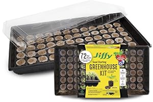 Ferry Morse Jiffy Seed Starting Greenhouse Tray Kit with 72 36mm Peat Pellets and Bonus SUPERthrive Sample + Plant Markers, 2 Pack, 144 Pellets Total