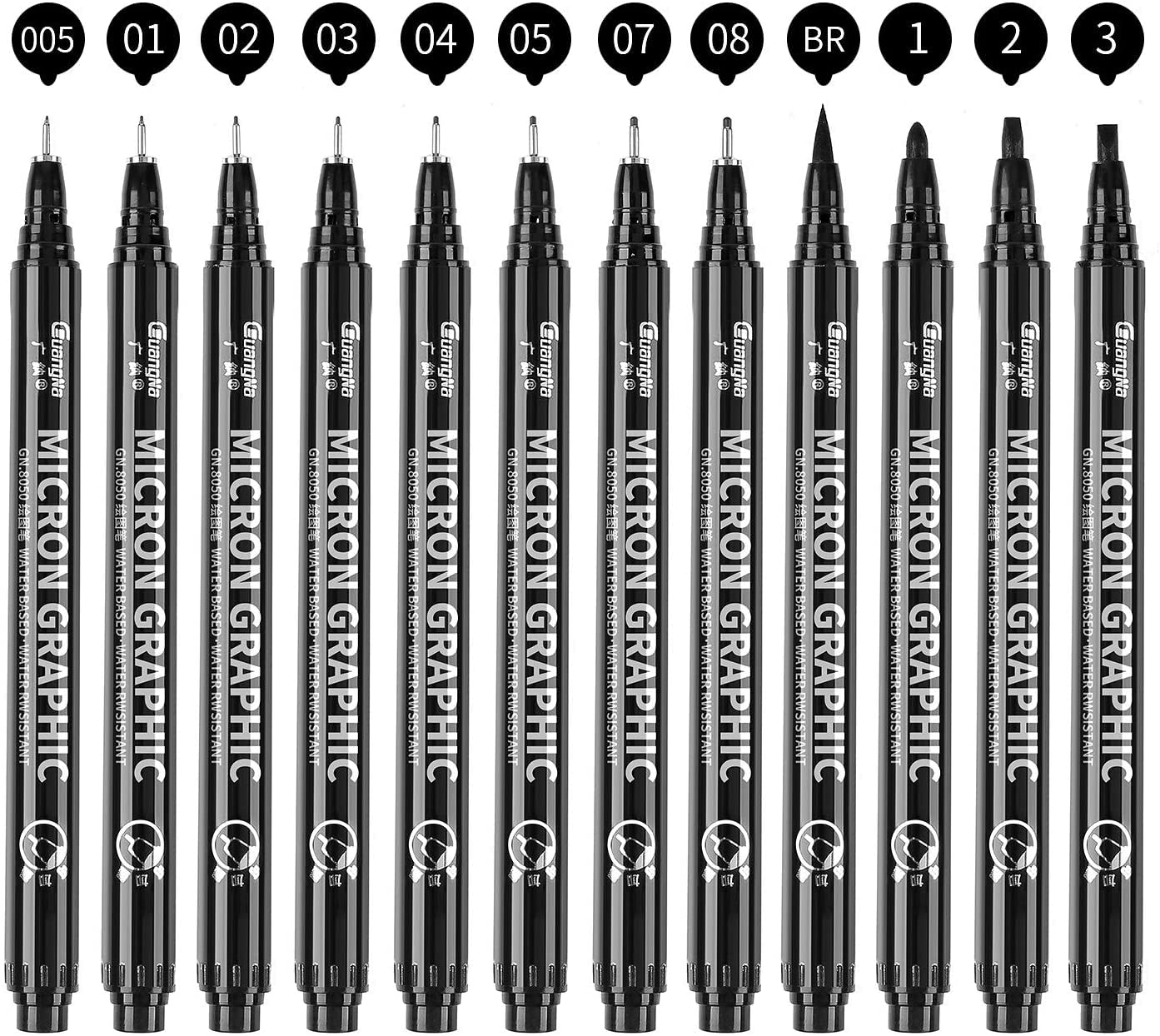 kingkindsun Set of 12 Micro Pens, Fine Point, Fineliner Ink Pens, Pigment Pen (Black)