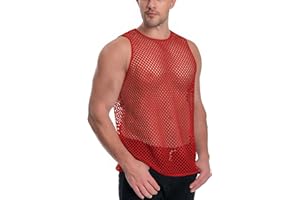 ADOREJOY Mens Mesh Tank Top Muscle Fishnet Shirts See Through Crew Neck Tee Party Clubwear