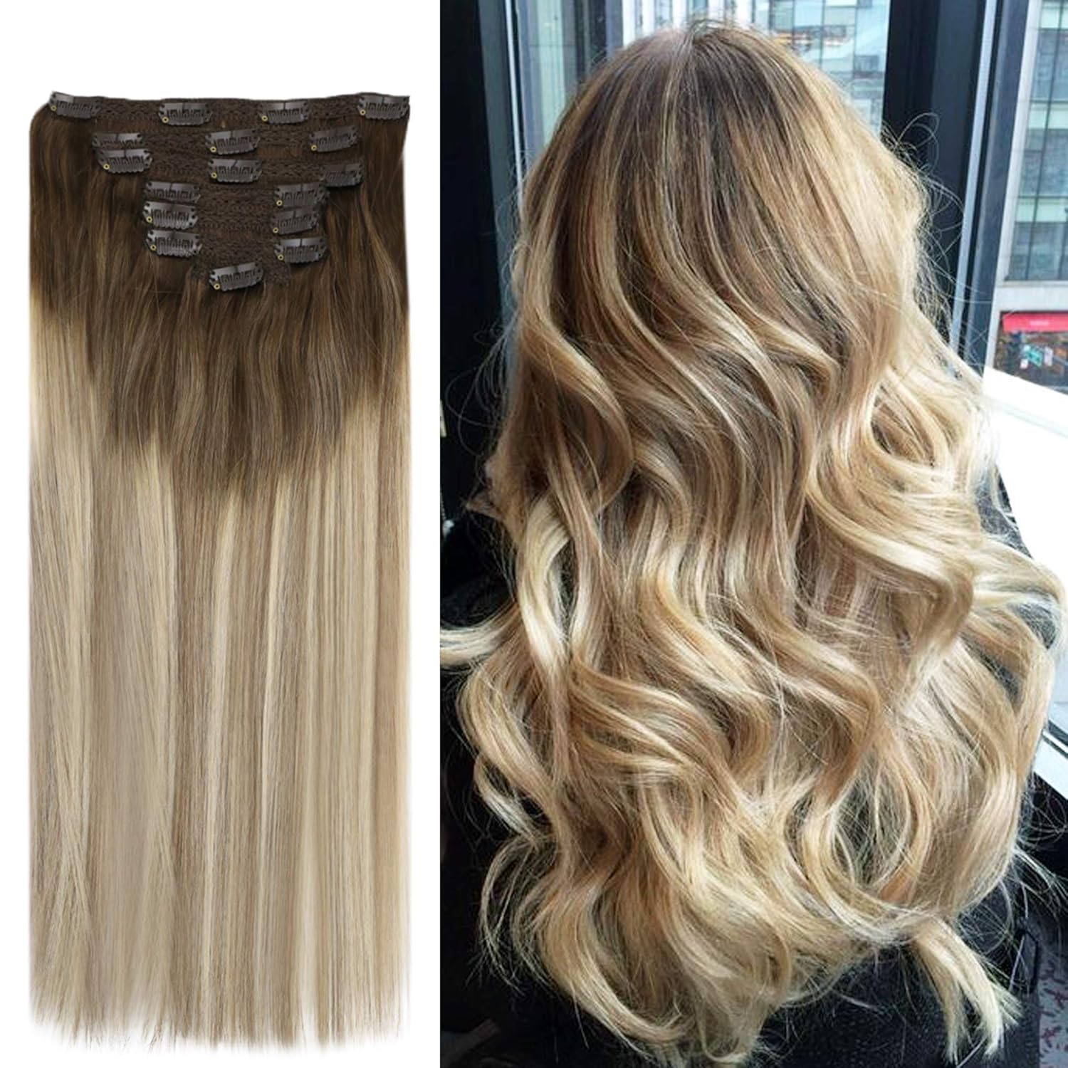 Amazon Com Youngsee 16inch Human Hair Extensions Clip In Ombre