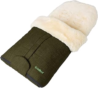 Fellhof Lammfell-Fußsack Cortina, OEKO-TEX® Standard 100 zertifiziert, 45x97 cm, wind- und wasserdicht, waschbar bis 30°C, Öffnung am Fußende (olive melange)