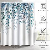 WELTRXE Shower Curtain 183x183cm Blue Leaves 12 Hooks Waterproof Polyester view 7