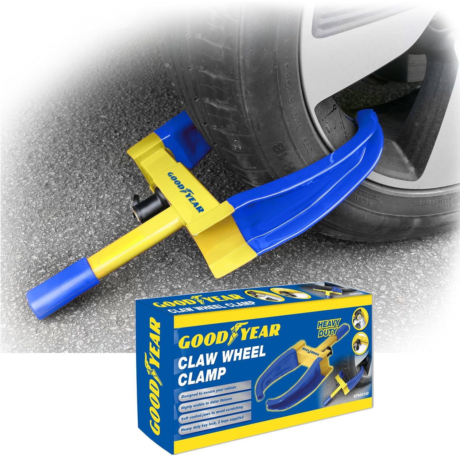 Goodyear Heavy Duty Car Wheel Clamp Van/Caravan 2 Keys Unbreakable