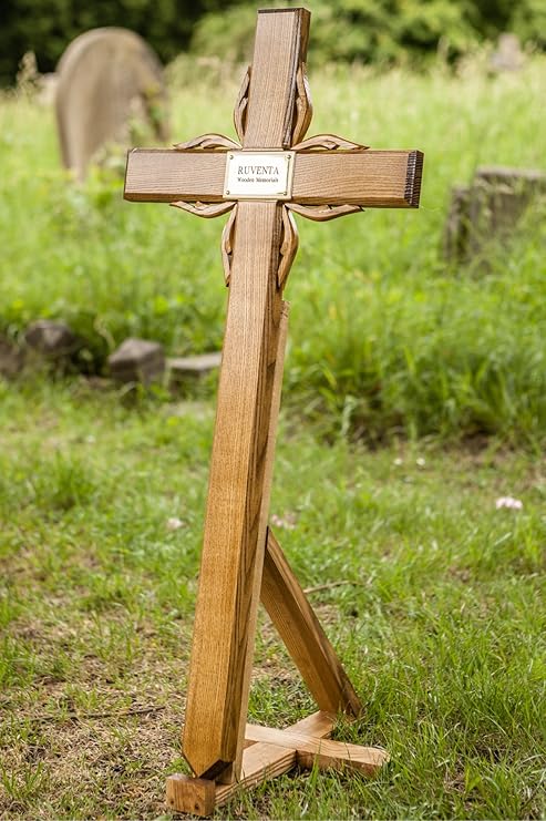 40" Solid Oak Wooden Cross Memorial Grave Marker with Personalised