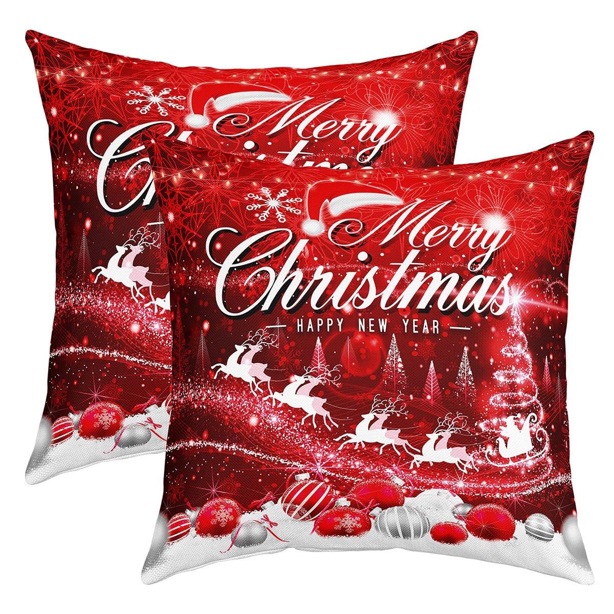 Christmas Pillow Cases Cushion Covers 40x40cm Set of 2 Soft Xmas Snowflake Throw Pillow Covers for Kids Christmas Elk Room Decor Luxury Decorative Throw PillowCases Red Happy New Year Cushion Cases — image 1