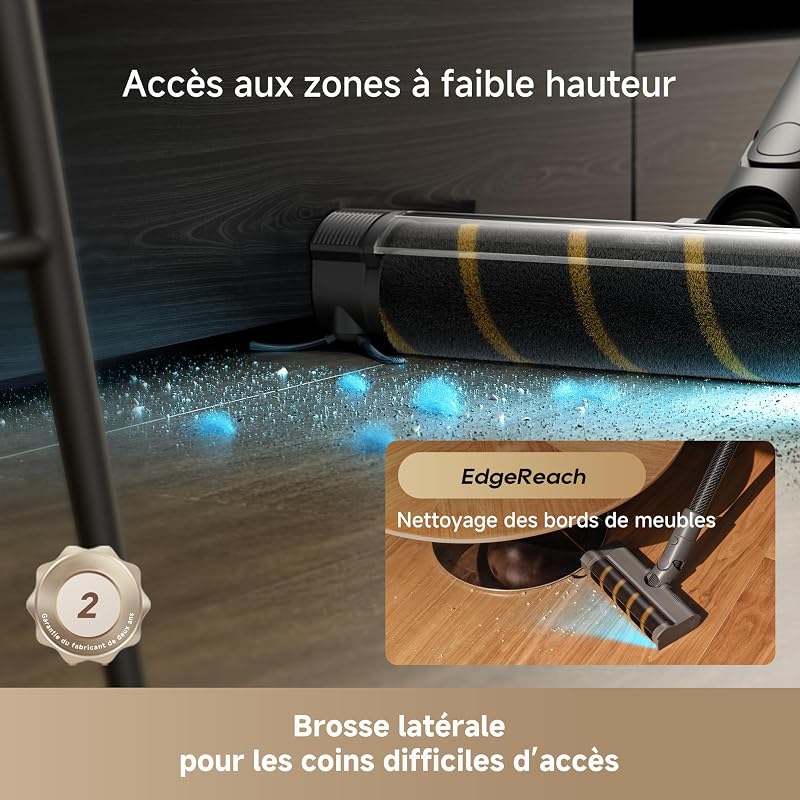 R30 Aspirateur Balai sans Fil, 22 000 PA/190AW, Brosse latérale