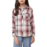 Betusline Girls' Flannel Plaid Shirt Button Down Long Sleeved Shirts
