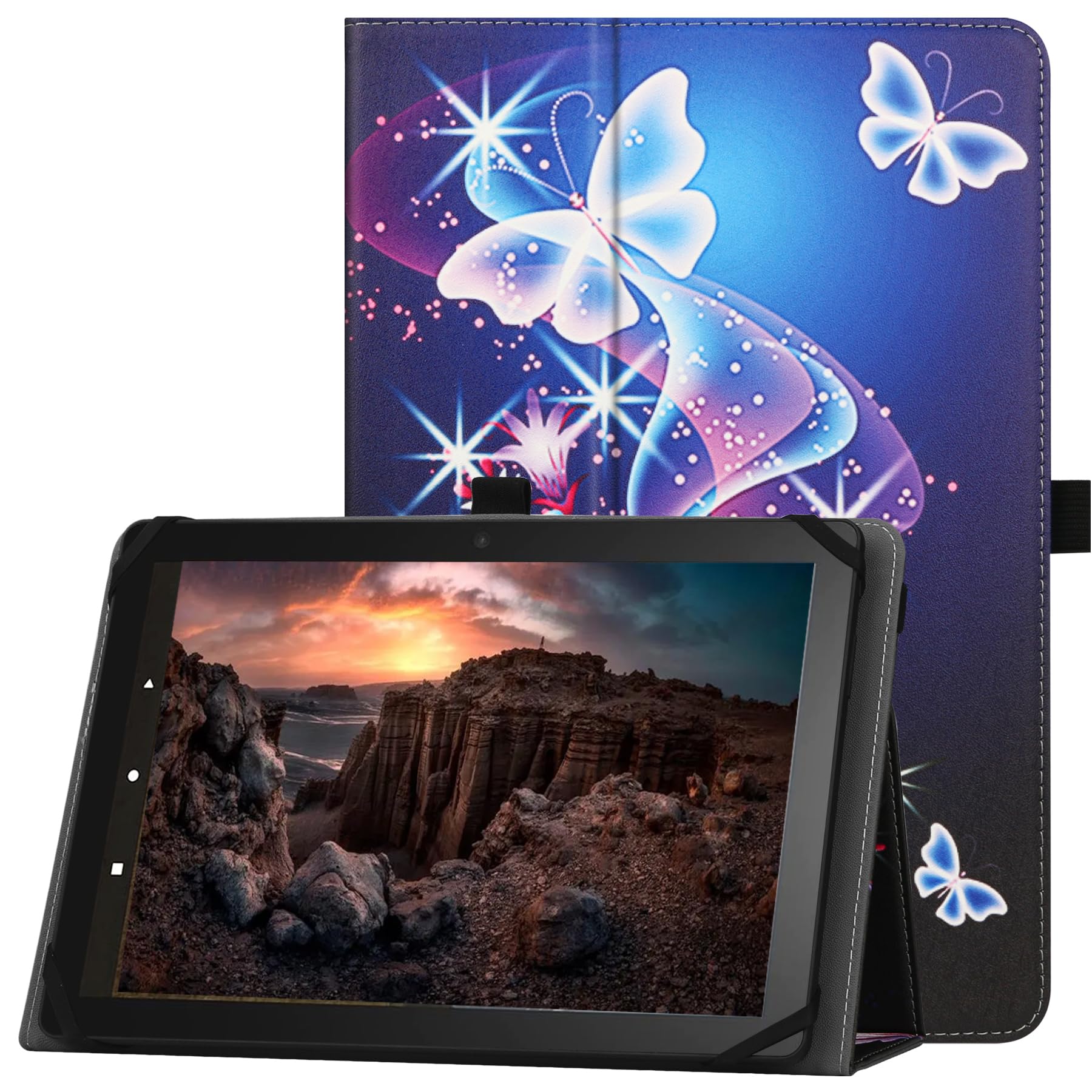 HGWALP Universal Case for 9"-11" inch Tablet, Folio Protective Case Cover with Stand Function and HandStrap,Suitable for 9",9.7",10", 10.1", 10.5", 11.1" Tablet-Purple Butteryfly