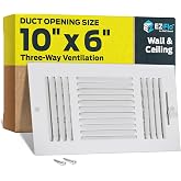 EZ-FLO 10 x 6 Inch (Duct Opening) Air Vent Cover for Wall or Ceiling, Three-Way Ventilation Register, Solid Steel HVAC Register Cover, White, 61614