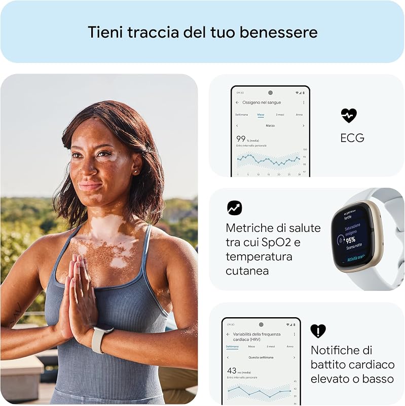 Google Fitbit Sense 2 Smartwatch per fitness e benessere con GPS integrato, fino a 6 giorni di autonomia e compatibile con Compatible with iOS 15 & Android OS 9.0